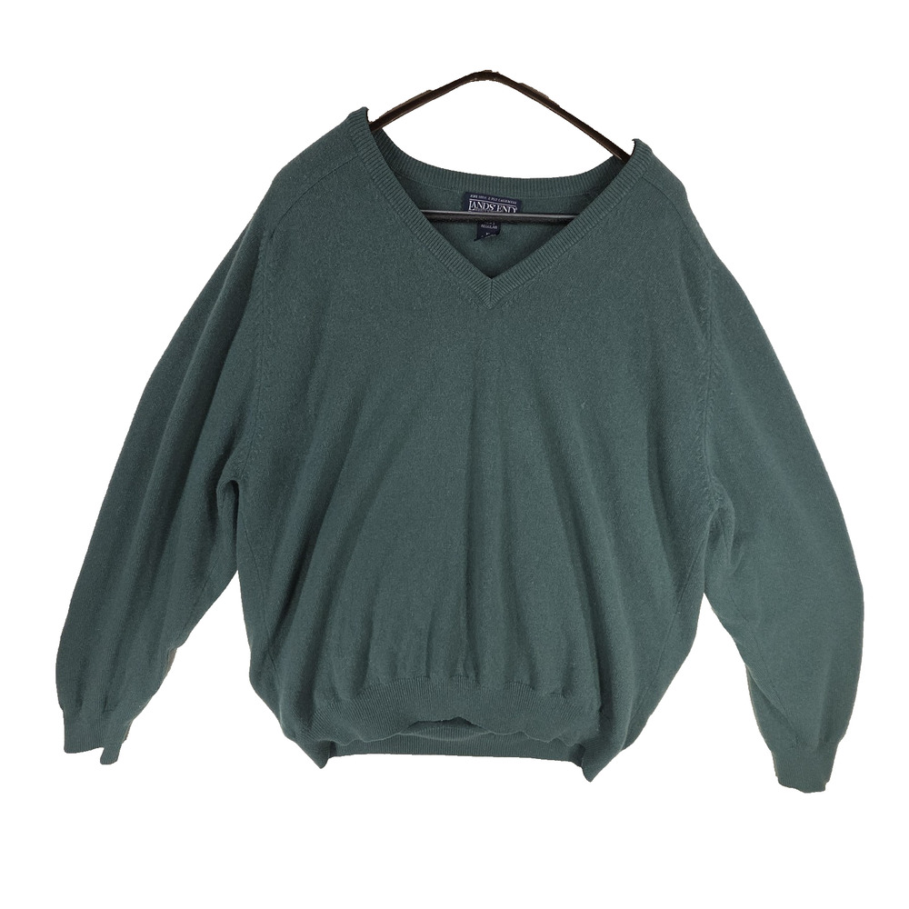 Vtg Lands End Sweater Mens Sweater Green XL Cashmere Blend Preppy y2k Academia
